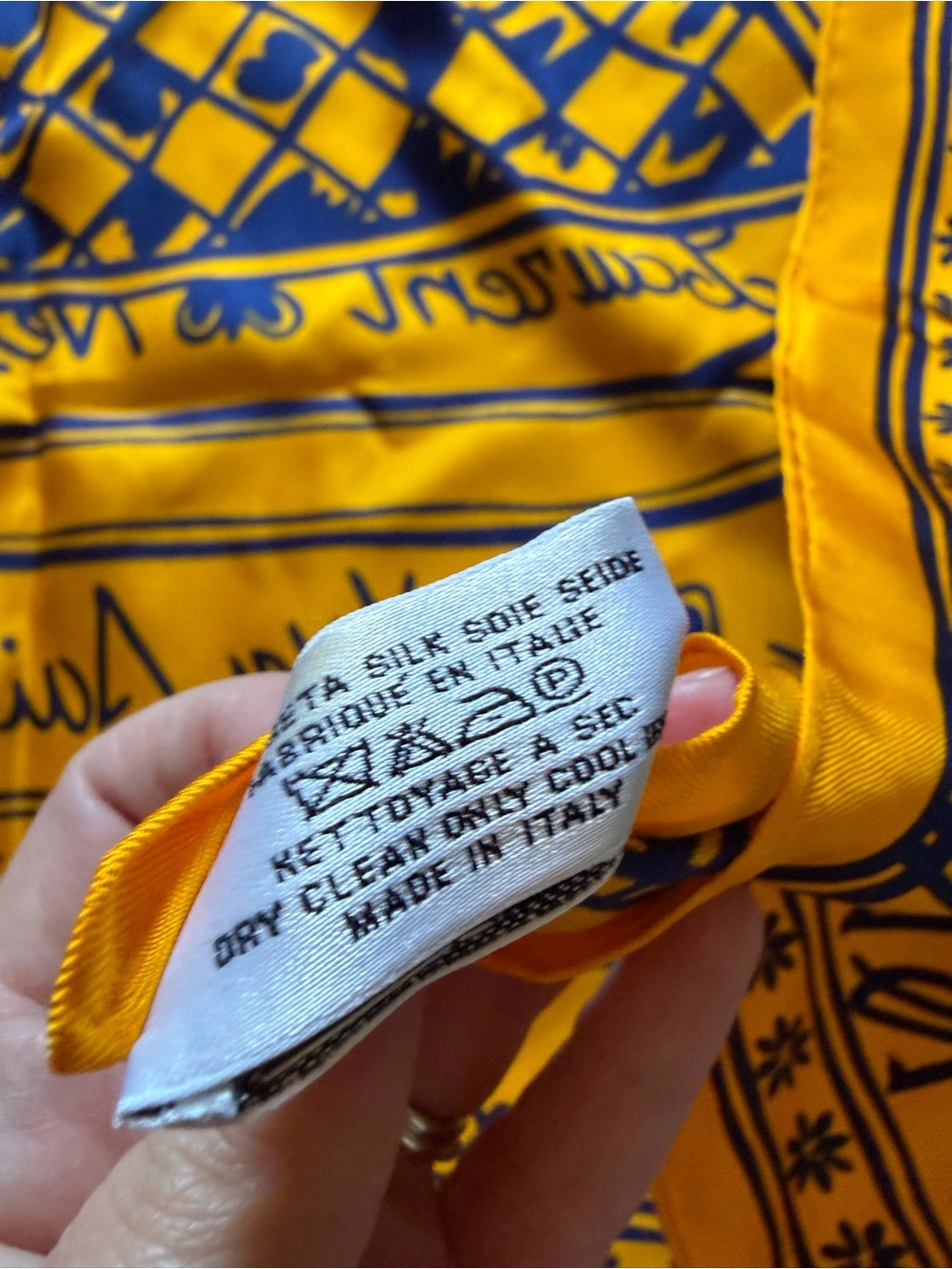 Vintage Yves Saint Laurent Silk Scarf Yellow and Cobalt sailboat heart butterfly - Picture 7 of 7